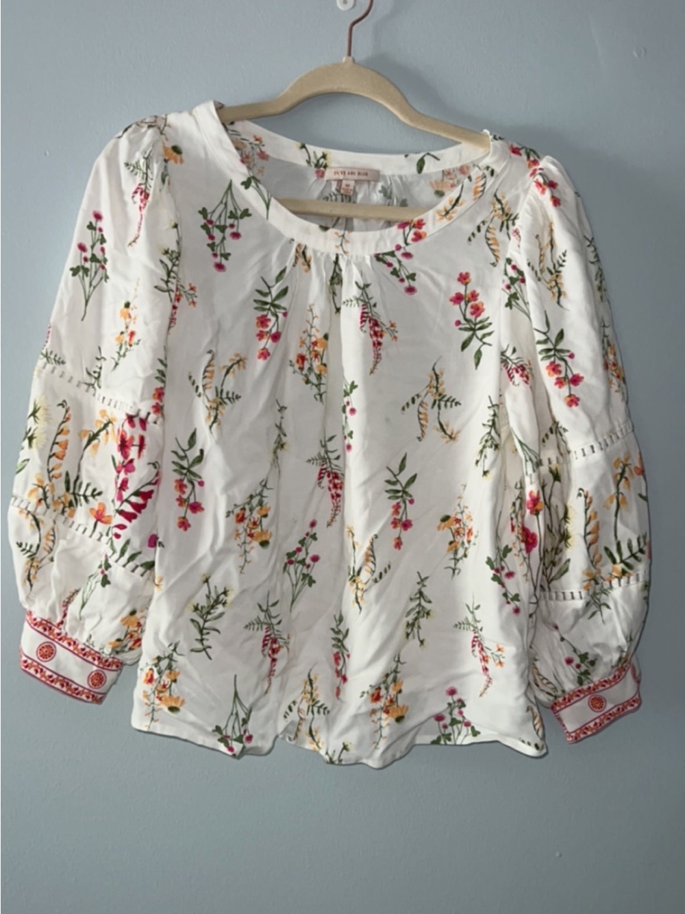 Skies Are Blue White Floral Blouse with Pink and Yellow Accents